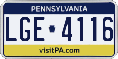 PA license plate LGE4116