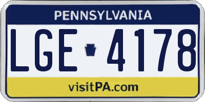 PA license plate LGE4178