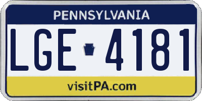 PA license plate LGE4181