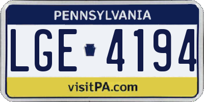 PA license plate LGE4194