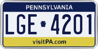 PA license plate LGE4201