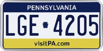 PA license plate LGE4205