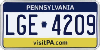 PA license plate LGE4209