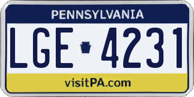 PA license plate LGE4231