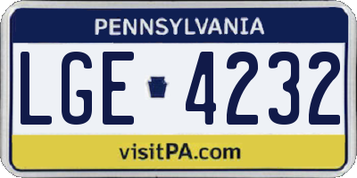 PA license plate LGE4232