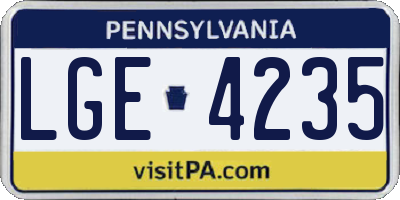PA license plate LGE4235