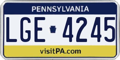 PA license plate LGE4245