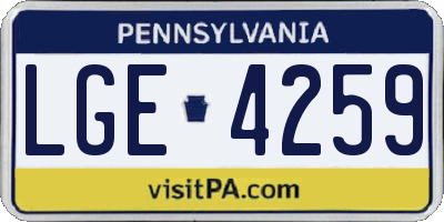 PA license plate LGE4259
