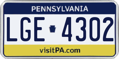 PA license plate LGE4302