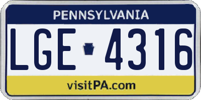 PA license plate LGE4316