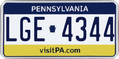 PA license plate LGE4344