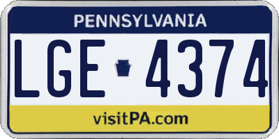 PA license plate LGE4374