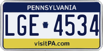 PA license plate LGE4534