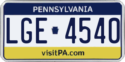 PA license plate LGE4540