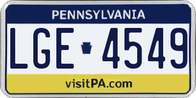 PA license plate LGE4549
