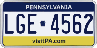 PA license plate LGE4562