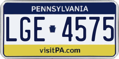 PA license plate LGE4575