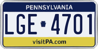 PA license plate LGE4701