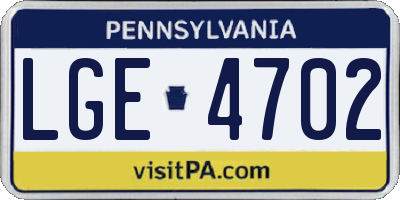 PA license plate LGE4702