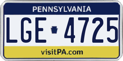 PA license plate LGE4725