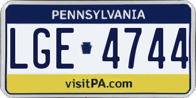 PA license plate LGE4744