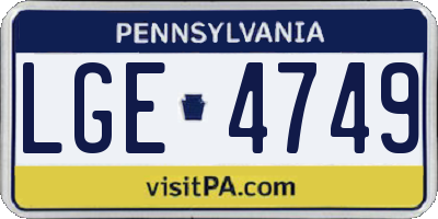 PA license plate LGE4749