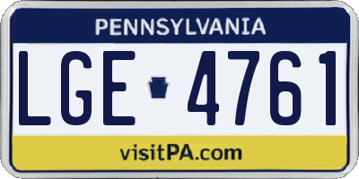 PA license plate LGE4761