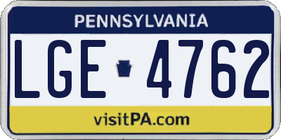 PA license plate LGE4762