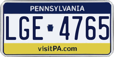 PA license plate LGE4765