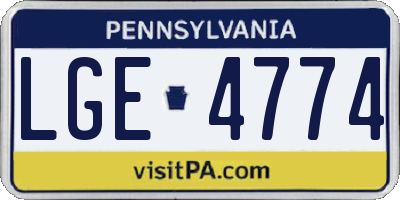PA license plate LGE4774