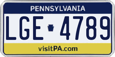 PA license plate LGE4789