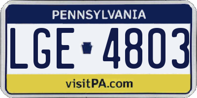 PA license plate LGE4803
