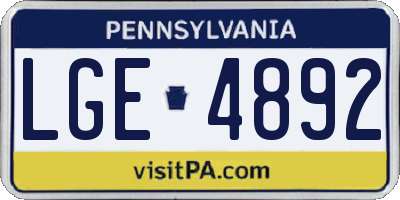PA license plate LGE4892