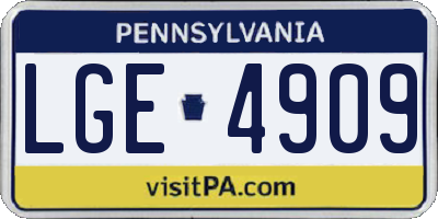 PA license plate LGE4909