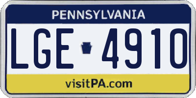 PA license plate LGE4910