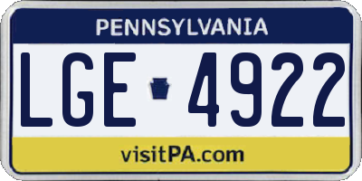 PA license plate LGE4922