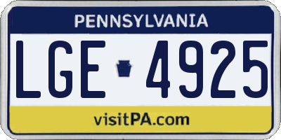 PA license plate LGE4925