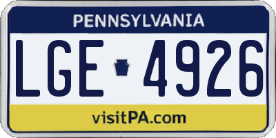 PA license plate LGE4926