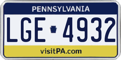 PA license plate LGE4932