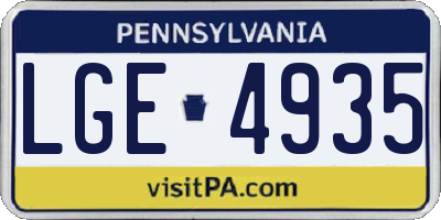 PA license plate LGE4935