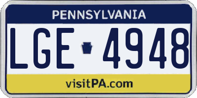 PA license plate LGE4948