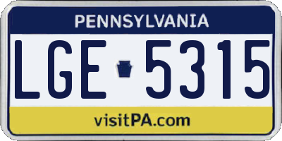 PA license plate LGE5315