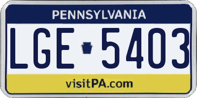 PA license plate LGE5403