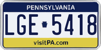 PA license plate LGE5418