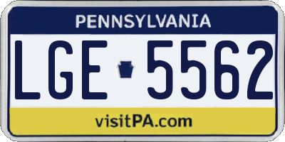 PA license plate LGE5562