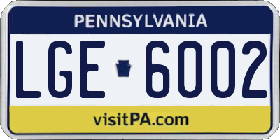 PA license plate LGE6002