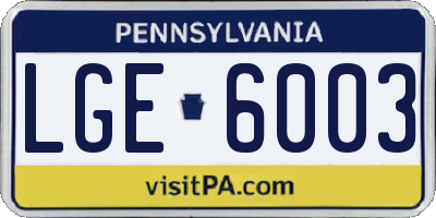 PA license plate LGE6003