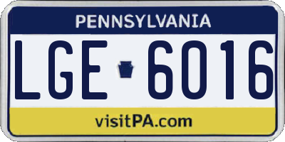 PA license plate LGE6016
