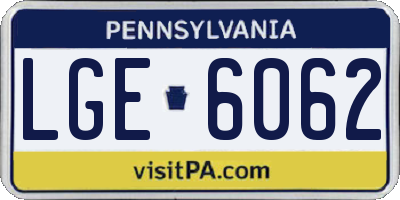 PA license plate LGE6062