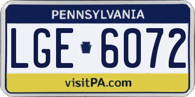 PA license plate LGE6072